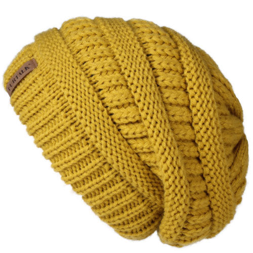 Slouchy Fleece Lining Casual Warm Knitted Winter Beanie-unisex-wanahavit-Mustard yellow-wanahavit