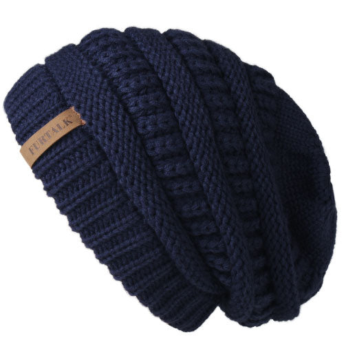 Load image into Gallery viewer, Slouchy Fleece Lining Casual Warm Knitted Winter Beanie-unisex-wanahavit-Navy Blue-wanahavit
