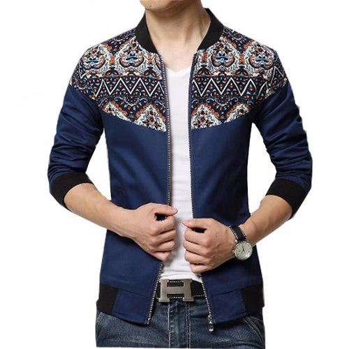 Load image into Gallery viewer, Trendy Flower Sleeve Patchwork Korean Slim Fit Jacket-men-wanahavit-Navy Blue-M-wanahavit
