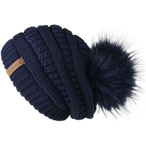 Load image into Gallery viewer, Fleece Velvet Lining Slouchy Casual Warm Knitted Winter Beanie-women-wanahavit-navy blue-wanahavit
