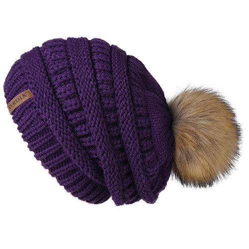 Load image into Gallery viewer, Fleece Velvet Lining Slouchy Casual Warm Knitted Winter Beanie-women-wanahavit-dark purple-wanahavit
