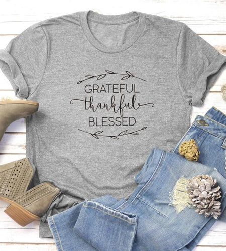 Grateful Thankful Blessed Christian Statement Shirt-unisex-wanahavit-gray tee black text-S-wanahavit
