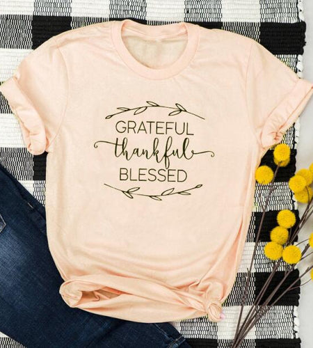 Grateful Thankful Blessed Christian Statement Shirt-unisex-wanahavit-peach tee black text-S-wanahavit