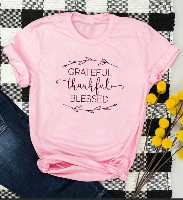 Grateful Thankful Blessed Christian Statement Shirt-unisex-wanahavit-pink tee black text-S-wanahavit