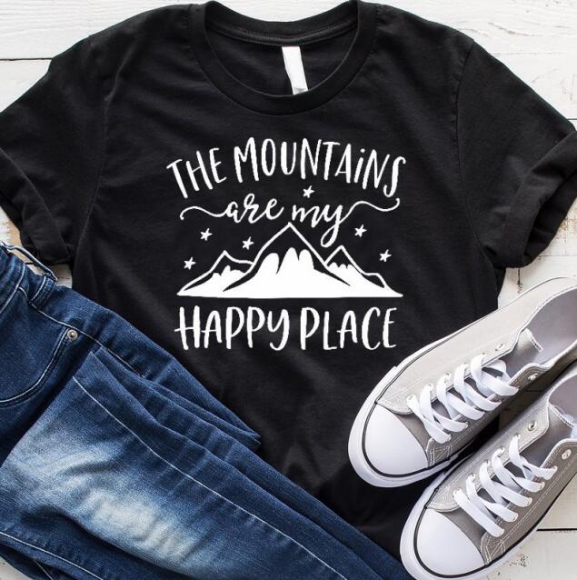 The Mountains Camping Are My Happy Place Statement Shirt-unisex-wanahavit-black tee white text-S-wanahavit