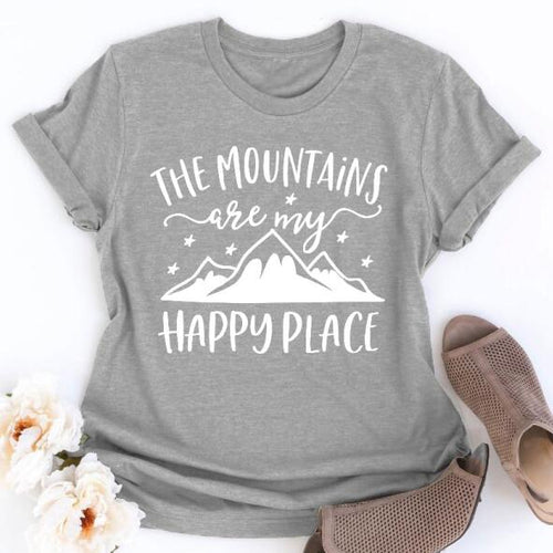 Load image into Gallery viewer, The Mountains Camping Are My Happy Place Statement Shirt-unisex-wanahavit-gray tee white text-S-wanahavit
