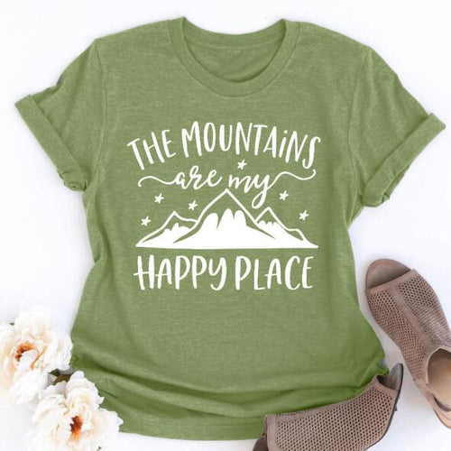 Load image into Gallery viewer, The Mountains Camping Are My Happy Place Statement Shirt-unisex-wanahavit-olive tee white text-XXL-wanahavit
