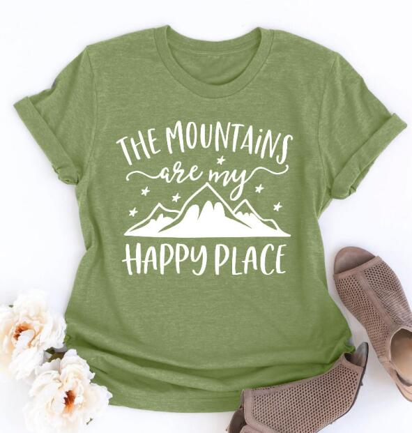 The Mountains Camping Are My Happy Place Statement Shirt-unisex-wanahavit-olive tee white text-XXL-wanahavit