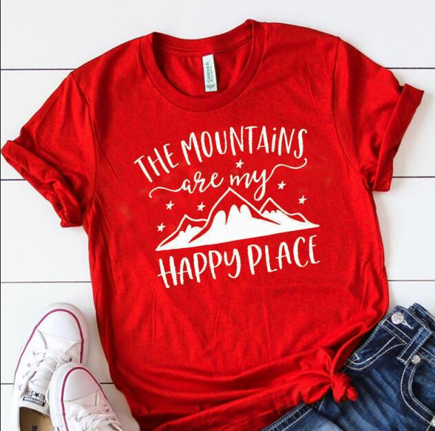 The Mountains Camping Are My Happy Place Statement Shirt-unisex-wanahavit-red tee white text-S-wanahavit