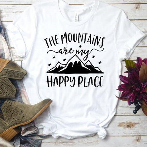 Load image into Gallery viewer, The Mountains Camping Are My Happy Place Statement Shirt-unisex-wanahavit-white tee black text-L-wanahavit
