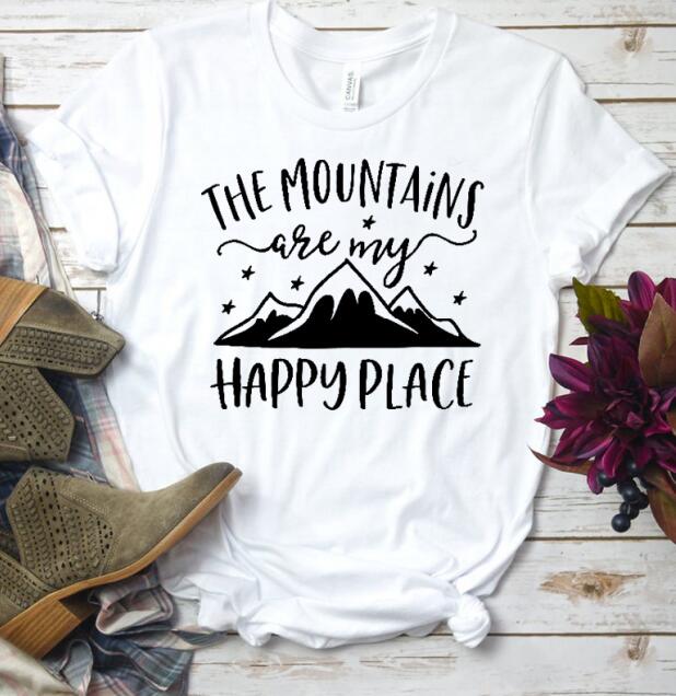 The Mountains Camping Are My Happy Place Statement Shirt-unisex-wanahavit-white tee black text-L-wanahavit