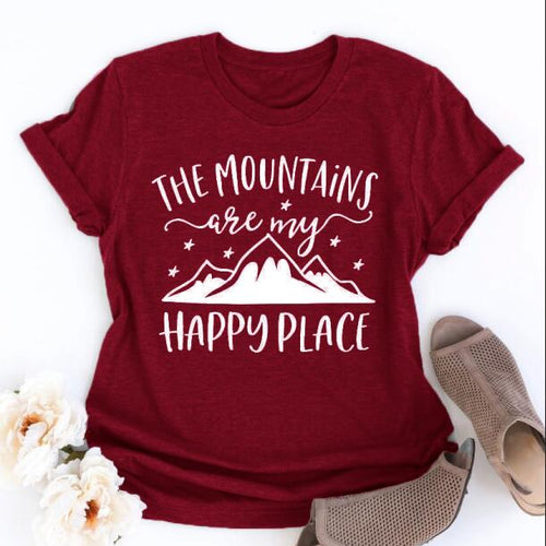 Load image into Gallery viewer, The Mountains Camping Are My Happy Place Statement Shirt-unisex-wanahavit-burgundy-white text-S-wanahavit
