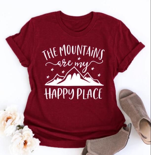 The Mountains Camping Are My Happy Place Statement Shirt-unisex-wanahavit-burgundy-white text-S-wanahavit