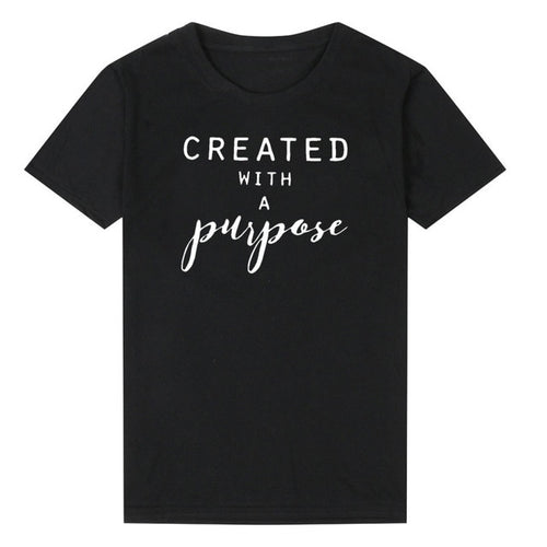 Load image into Gallery viewer, Created With Purpose Christian Statement Shirt-unisex-wanahavit-black tee white text-XXL-wanahavit
