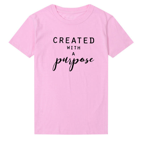 Load image into Gallery viewer, Created With Purpose Christian Statement Shirt-unisex-wanahavit-pink tee black text-S-wanahavit
