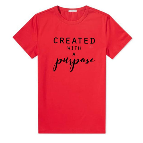 Load image into Gallery viewer, Created With Purpose Christian Statement Shirt-unisex-wanahavit-red tee black text-XXL-wanahavit
