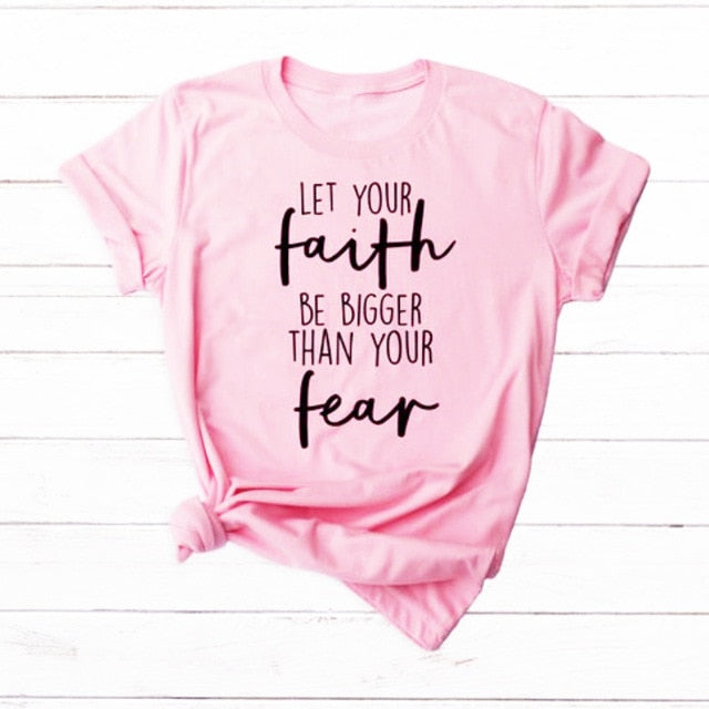 Let Your Faith Be Bigger Than Your Fear Christian Statement Shirt-unisex-wanahavit-pink tee black text-XL-wanahavit