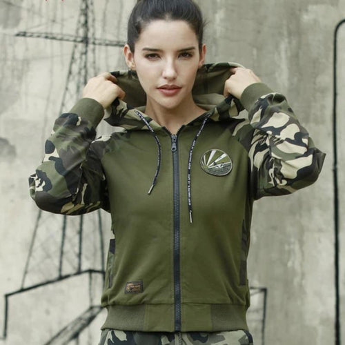 Load image into Gallery viewer, Army Camouflage Zip Up Hooded Sweatshirt-women-wanahavit-Multi-M-wanahavit
