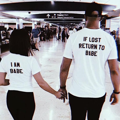 Load image into Gallery viewer, If Lost Return To Babe, I Am Babe Matching Couple Tees-unisex-wanahavit-FB82-FSTWH-L-wanahavit
