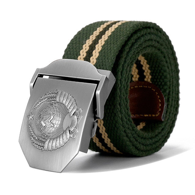 3D Soviet National Emblem Canvas Military Belt-men-wanahavit-Green Stripes-130cm-wanahavit