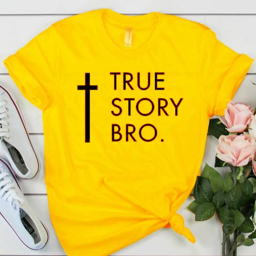 Load image into Gallery viewer, True Story Bro Christian Statement Shirt-unisex-wanahavit-gold tee black text-S-wanahavit
