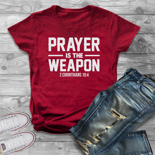 Load image into Gallery viewer, Prayer Is The Tool Corinthians Christian Statement Shirt-unisex-wanahavit-red tee white text-XXXL-wanahavit
