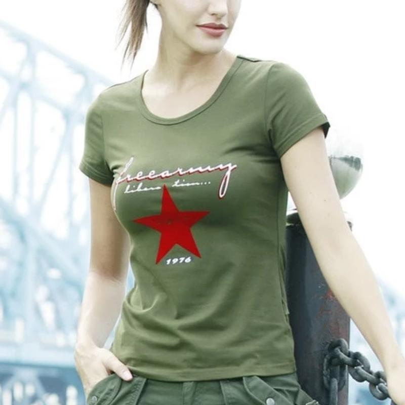 Military Star Printed Cotton Tees-women-wanahavit-Army Green-M-wanahavit