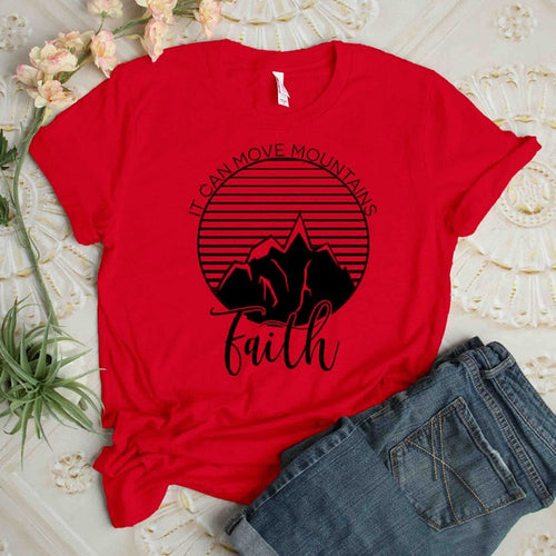 Load image into Gallery viewer, It Can Move Mountains Faith Christian Statement Shirt-unisex-wanahavit-red tee black text-S-wanahavit
