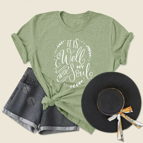 Load image into Gallery viewer, It Is Well With My Soul Christian Statement Shirt-unisex-wanahavit-olive tee white text-L-wanahavit
