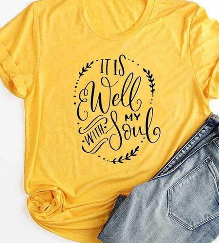 It Is Well With My Soul Christian Statement Shirt-unisex-wanahavit-gold tee black text-S-wanahavit