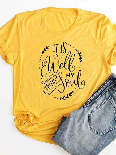 Load image into Gallery viewer, It Is Well With My Soul Christian Statement Shirt-unisex-wanahavit-gold tee black text-S-wanahavit
