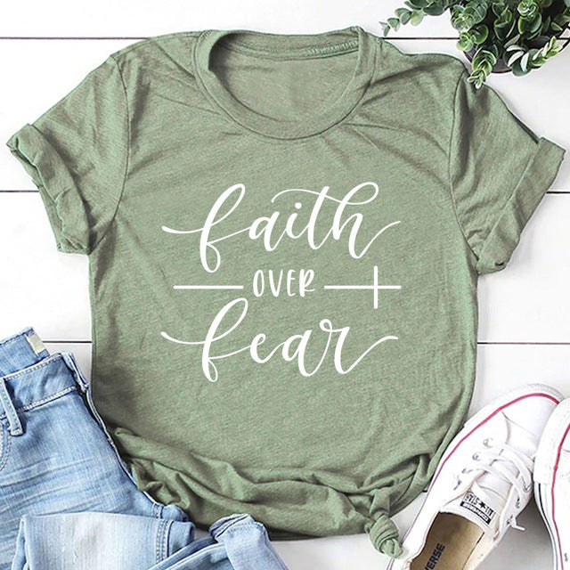 Faith Over Fear Cross Christian Statement Shirt-unisex-wanahavit-black tee white text-S-wanahavit