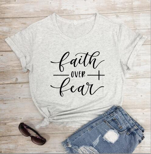 Load image into Gallery viewer, Faith Over Fear Cross Christian Statement Shirt-unisex-wanahavit-black tee white text-S-wanahavit
