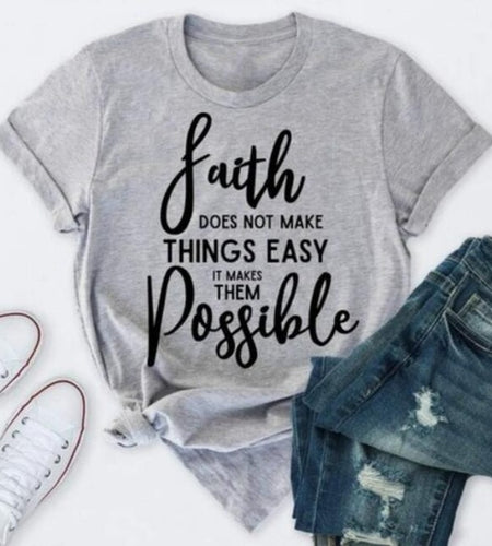 Faith Doesn't Make Things Easy But Possible Christian Statement Shirt-unisex-wanahavit-gray tee black text-XL-wanahavit