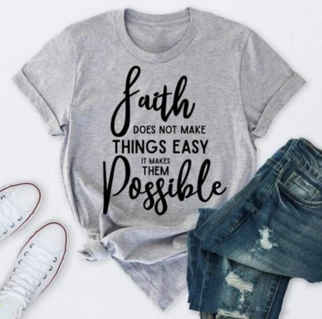 Faith Doesn't Make Things Easy But Possible Christian Statement Shirt-unisex-wanahavit-gray tee black text-XL-wanahavit