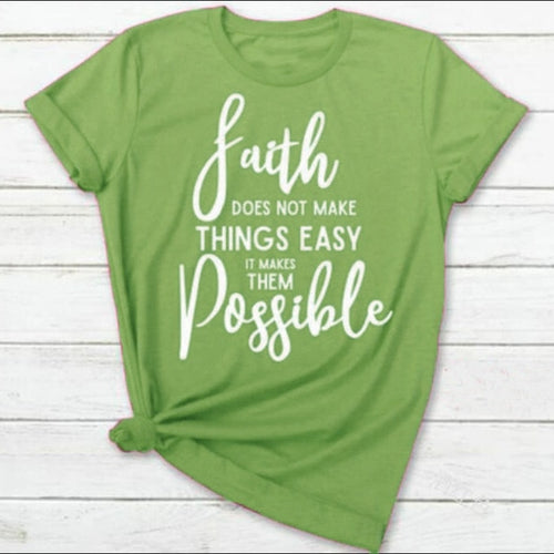 Load image into Gallery viewer, Faith Doesn&#39;t Make Things Easy But Possible Christian Statement Shirt-unisex-wanahavit-olive tee white text-XXXL-wanahavit
