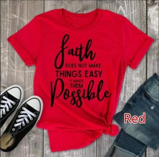 Faith Doesn't Make Things Easy But Possible Christian Statement Shirt-unisex-wanahavit-red tee black text-XXXL-wanahavit