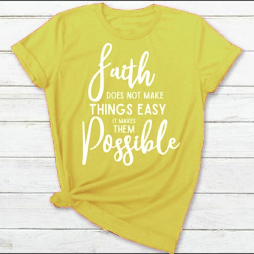 Load image into Gallery viewer, Faith Doesn&#39;t Make Things Easy But Possible Christian Statement Shirt-unisex-wanahavit-mustard-white text-XXXL-wanahavit
