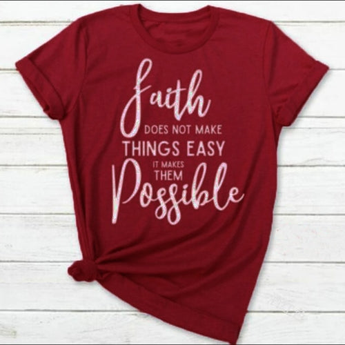 Load image into Gallery viewer, Faith Doesn&#39;t Make Things Easy But Possible Christian Statement Shirt-unisex-wanahavit-burgundy-white text-S-wanahavit
