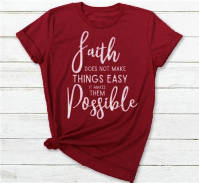 Faith Doesn't Make Things Easy But Possible Christian Statement Shirt-unisex-wanahavit-burgundy-white text-S-wanahavit