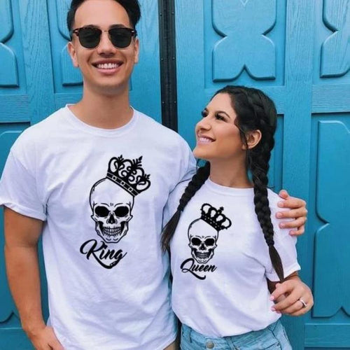 Load image into Gallery viewer, Skull King and Queen Matching Couple Tees-unisex-wanahavit-N145-MSTWH-S-wanahavit
