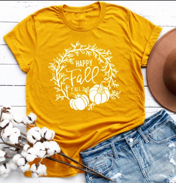 Happy Fall Y'all Pumpkin Holiday Statement Shirt-unisex-wanahavit-gold tee white text-S-wanahavit