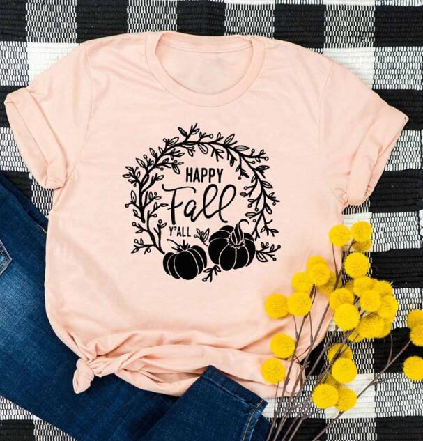 Happy Fall Y'all Pumpkin Holiday Statement Shirt-unisex-wanahavit-peach tee black text-M-wanahavit