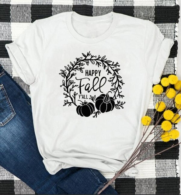 Happy Fall Y'all Pumpkin Holiday Statement Shirt-unisex-wanahavit-white tee black text-S-wanahavit