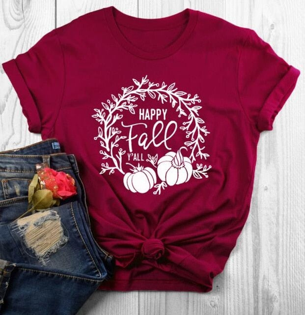 Happy Fall Y'all Pumpkin Holiday Statement Shirt-unisex-wanahavit-burgundy-white text-XL-wanahavit