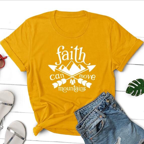 Faith Can Move Mountains Arrow Christian Statement Shirt-unisex-wanahavit-gold tee black text-S-wanahavit