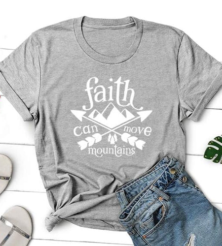 Faith Can Move Mountains Arrow Christian Statement Shirt-unisex-wanahavit-Gray tee white text-S-wanahavit