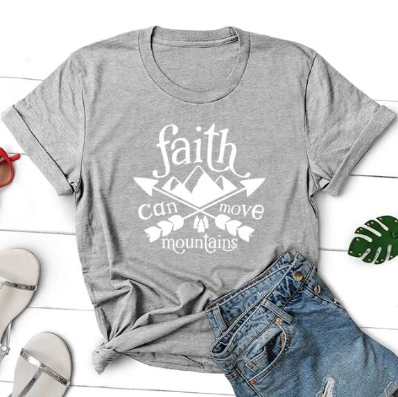 Faith Can Move Mountains Arrow Christian Statement Shirt-unisex-wanahavit-Gray tee white text-S-wanahavit