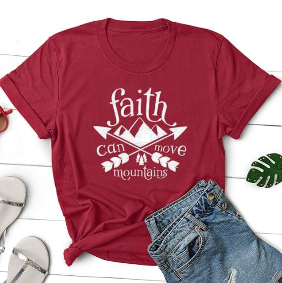 Faith Can Move Mountains Arrow Christian Statement Shirt-unisex-wanahavit-burgundy-white text-S-wanahavit