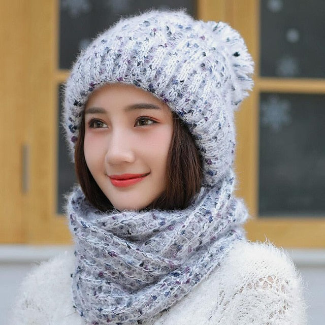 Thick Knit Scarf Plus Velvet Thicken Casual Warm Knitted Winter Beanie-women-wanahavit-white-wanahavit